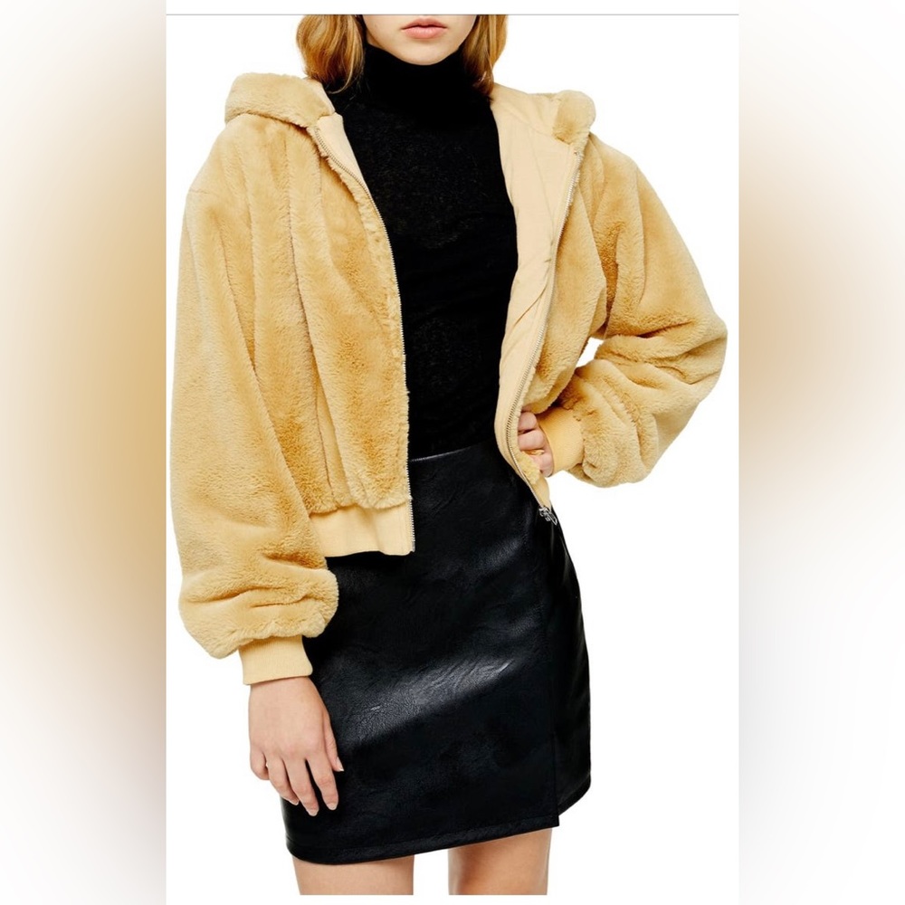 Topshop Faux Fur Hooded Jacket